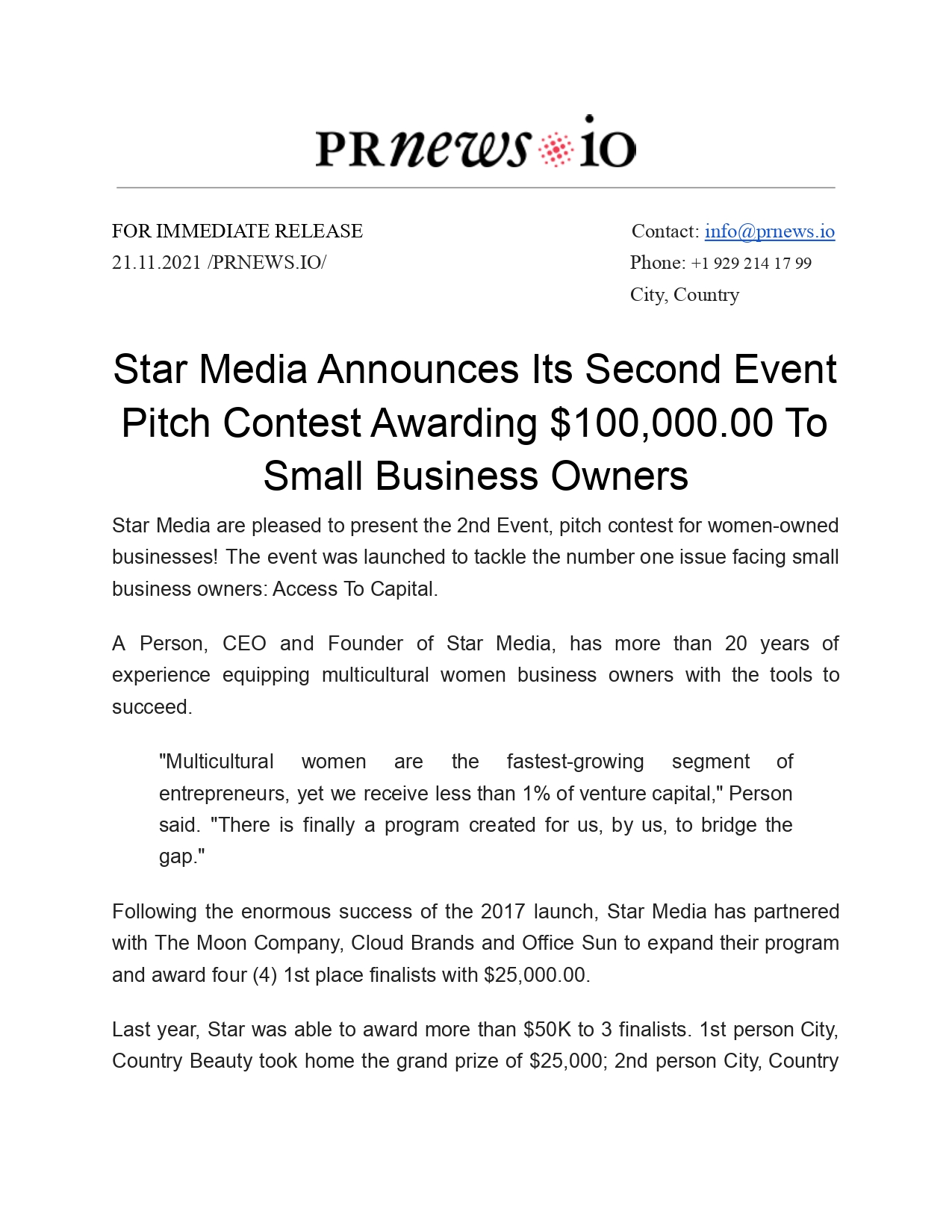 Business Press Release Template