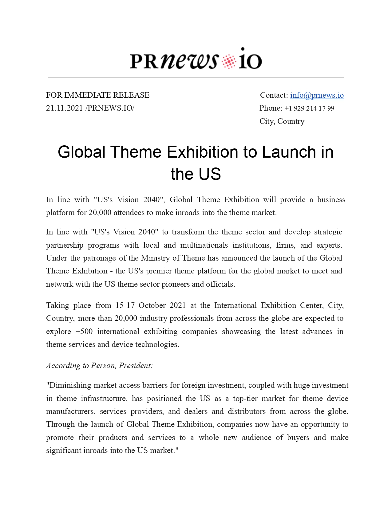 Event Press Release Example