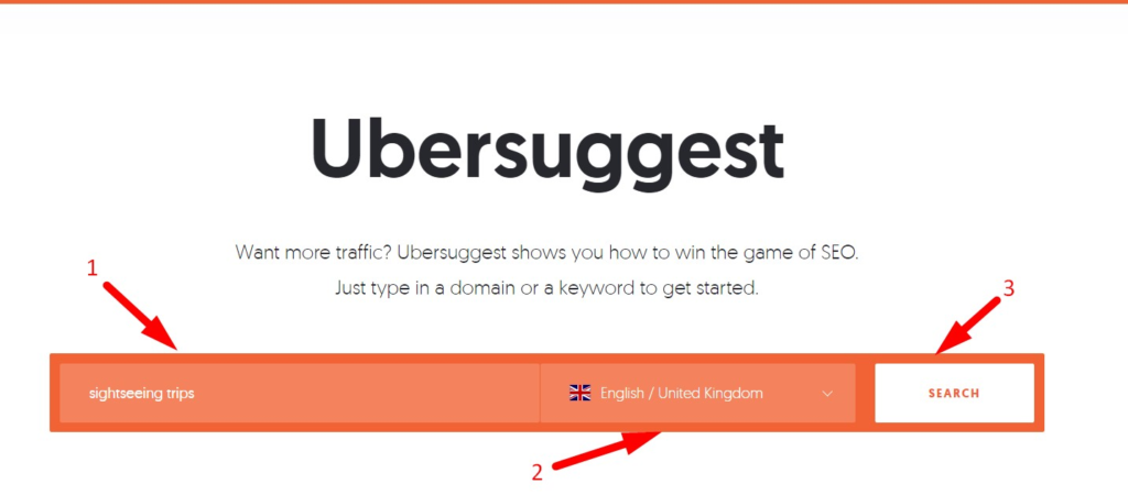 how to search for keywords  with ubersuggest.