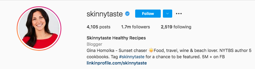 food influencers, SkinnyTaste Healthy Recipes: 1.7M Followers.