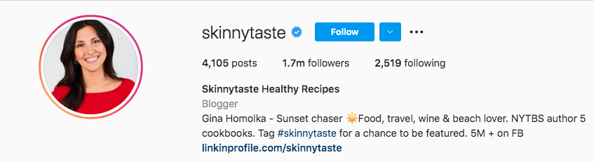 pārtikas influenceri, SkinnyTaste veselīgas receptes: 1,7 miljoni sekotāju.