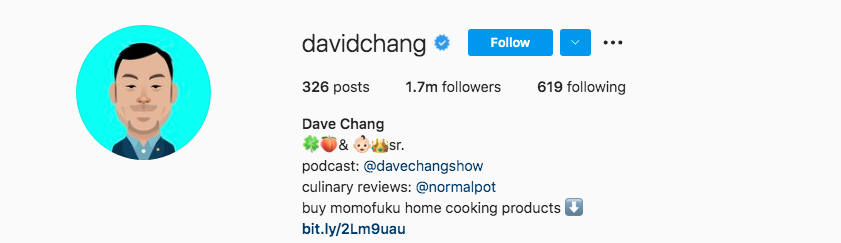 food influencers, Dave Chang: 1.6M Followers.