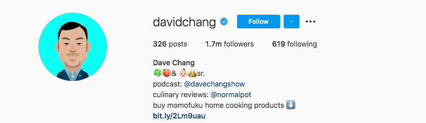 pārtikas influenceri, Dave Chang: 1,6M sekotāju.