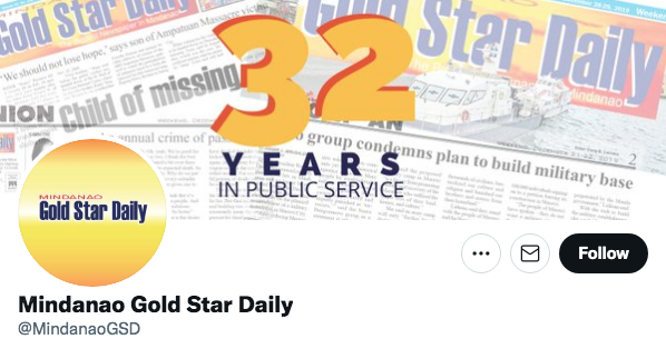 Filipinų laikraščiai Mindanao Gold Star Daily.