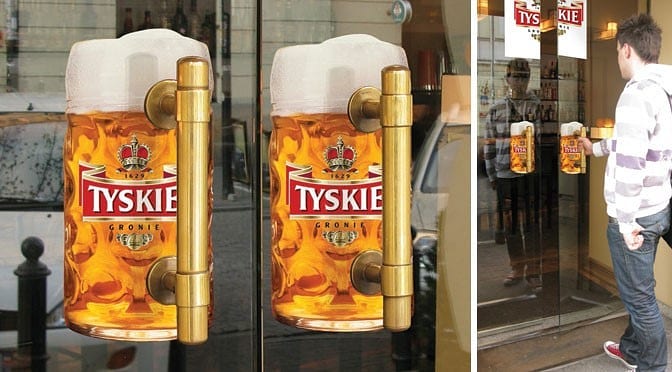 Tyskie Beer Gets the Handle for Beer Mugs guerilla marketing.
