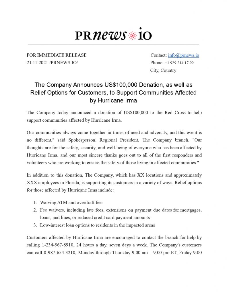 Donation Press Release Example [ Free Template]