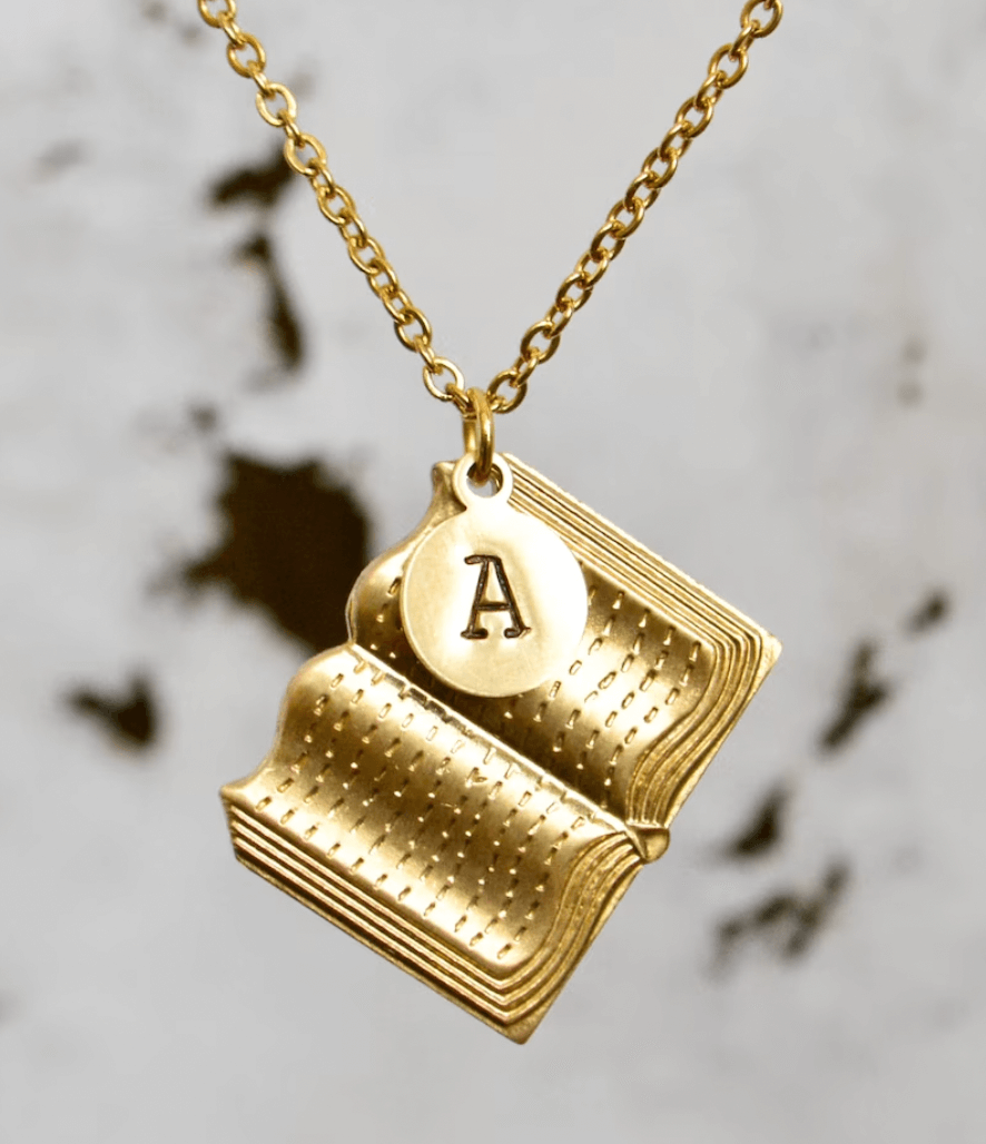 Personalized Book Necklace - Book Jewelry - Book Lover - Librarian - Teacher Gift - Book Charm - Book Gift - Bookworm - Bookish - Writer