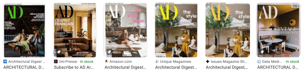 Architectural Digest architecture magazines.