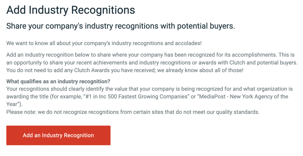 Add Industry Recognitions