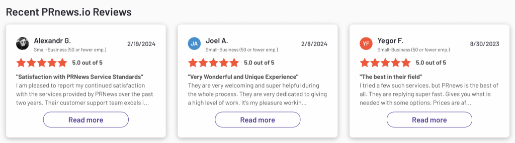 Recent PRnews.io Reviews