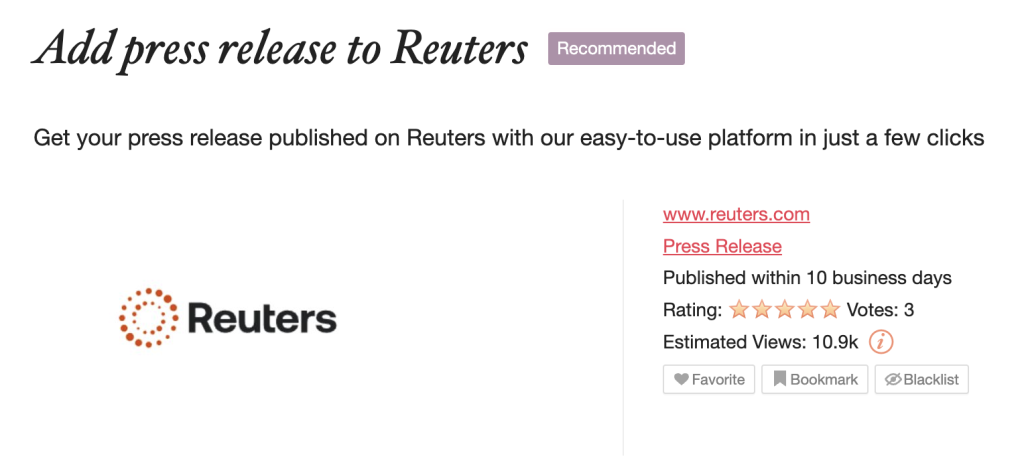Add press release to Reuters