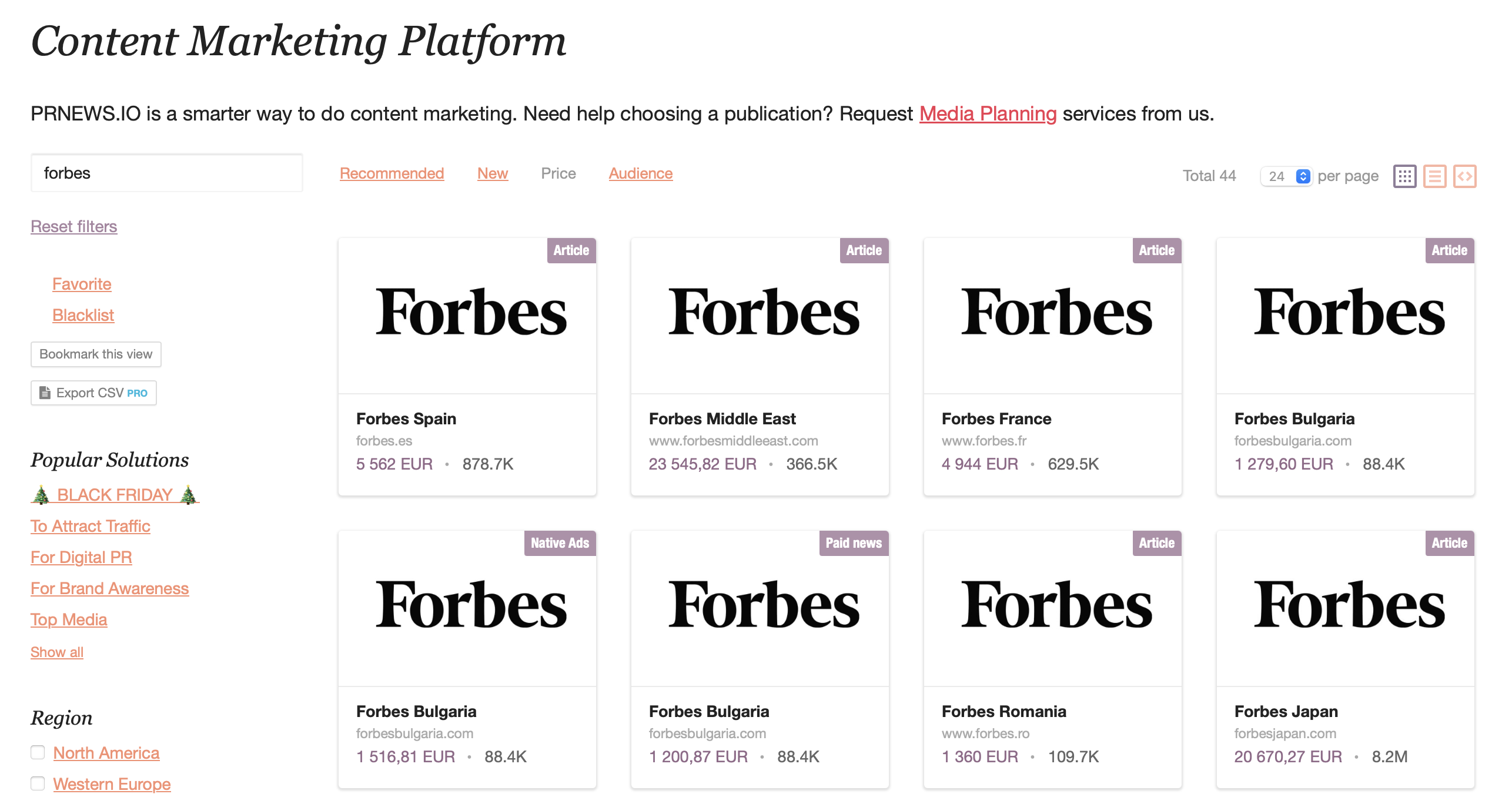 Forbes local and international websites