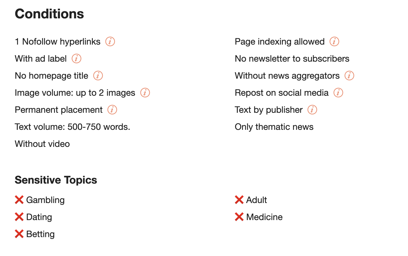 Publication’s Specific Conditions