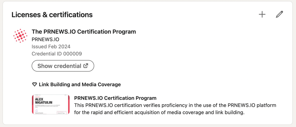 certification on LinkedIn profile