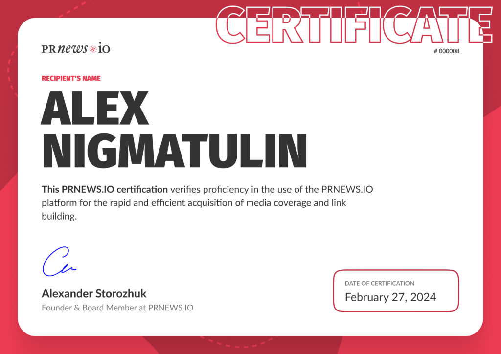 Alex Nigmatulin Certificate