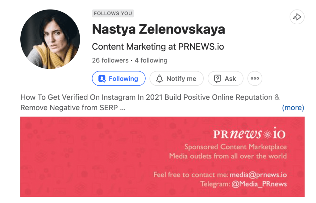 Nstya Zelenovskaya Linkedin