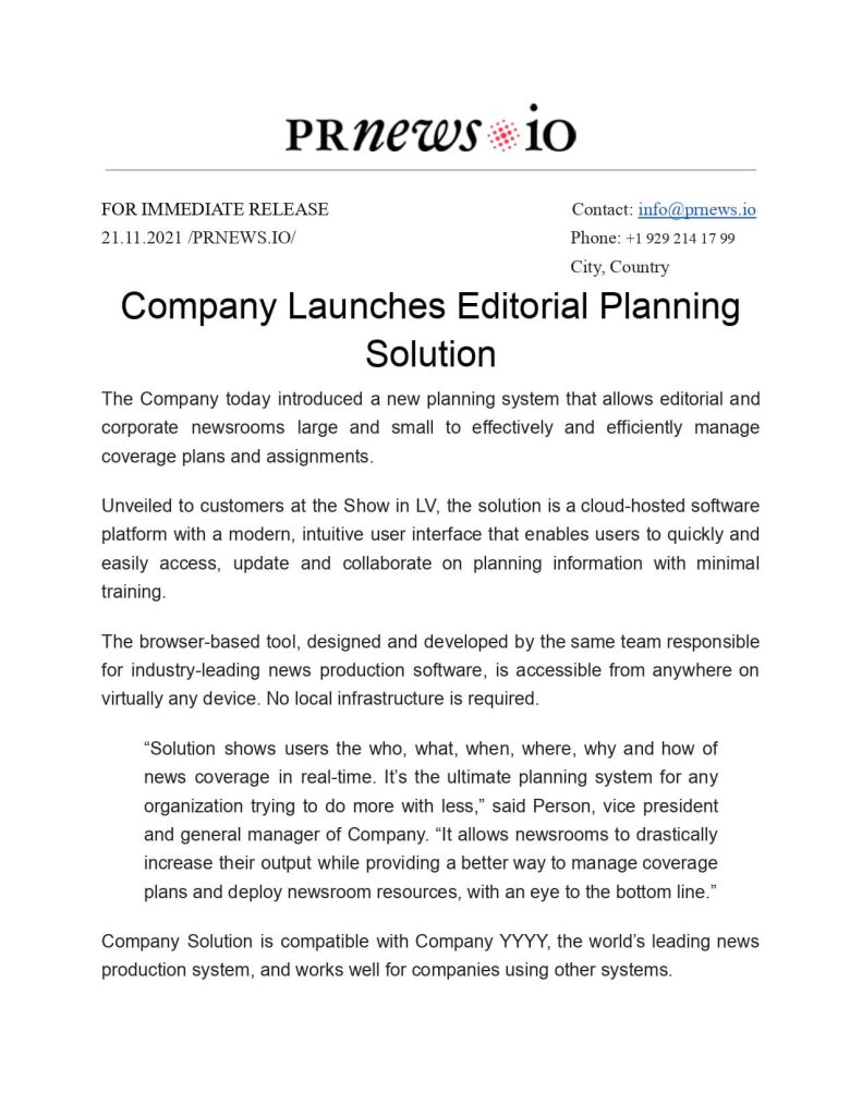 Press Release Template AP Style page