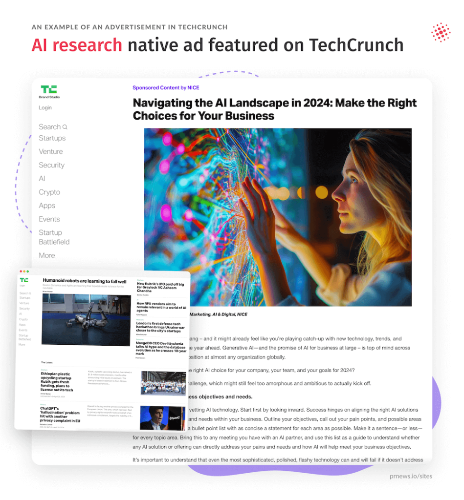 AI research native ad featured on TechCrunch