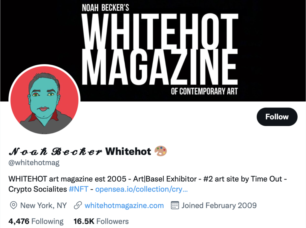 WHITEHOT art magazine est 2005 - Art|Basel Exhibitor - #2 art site by Time Out - Crypto Socialites #NFT.